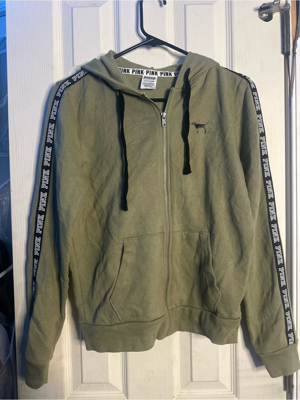 Victoria's Secret PINK Olive Green Zip Hoodie with Black Trim